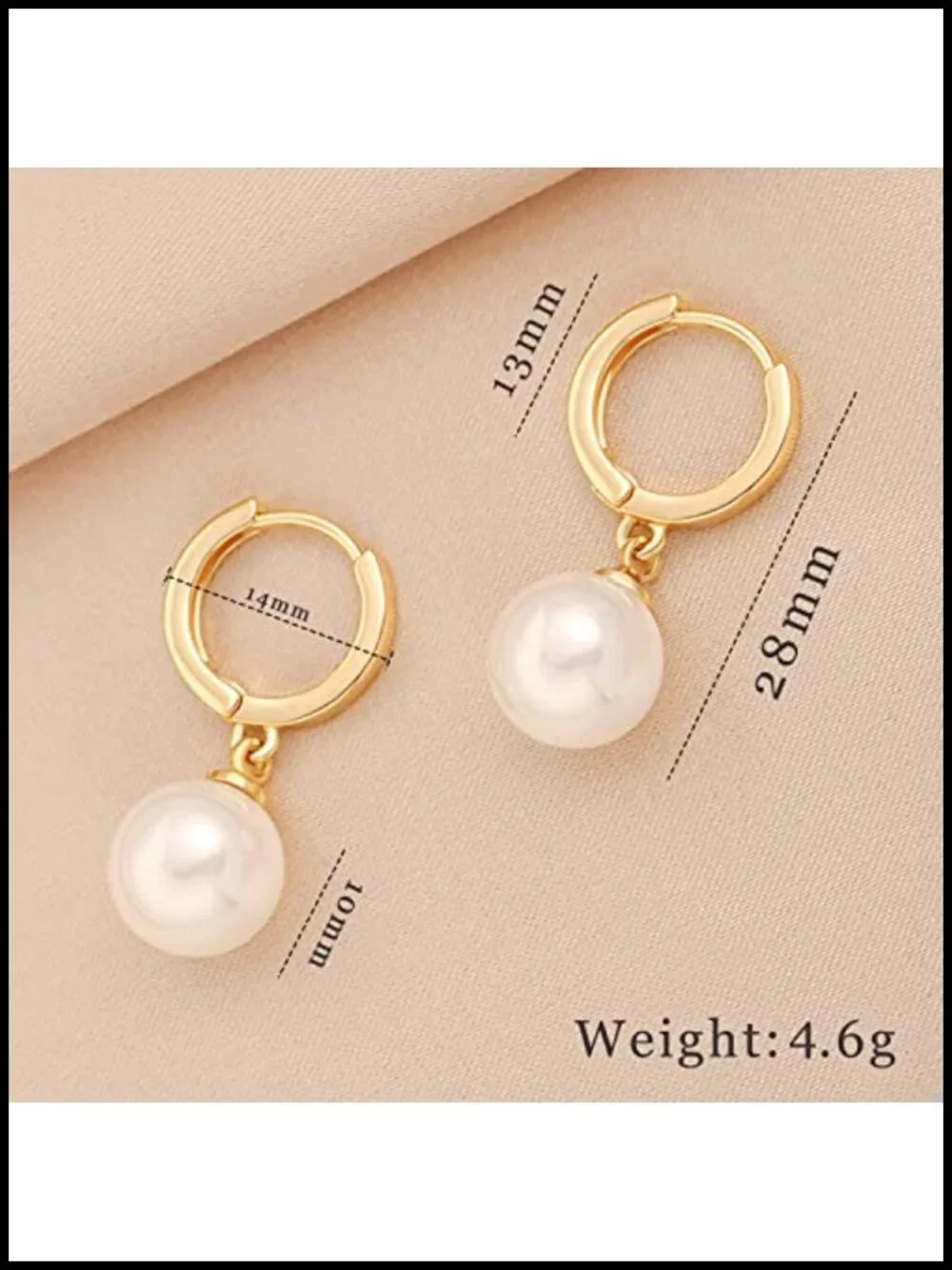 18K Gold Plated Huggie Hoop Earrings Pearl Dangle Handmade Lightweight